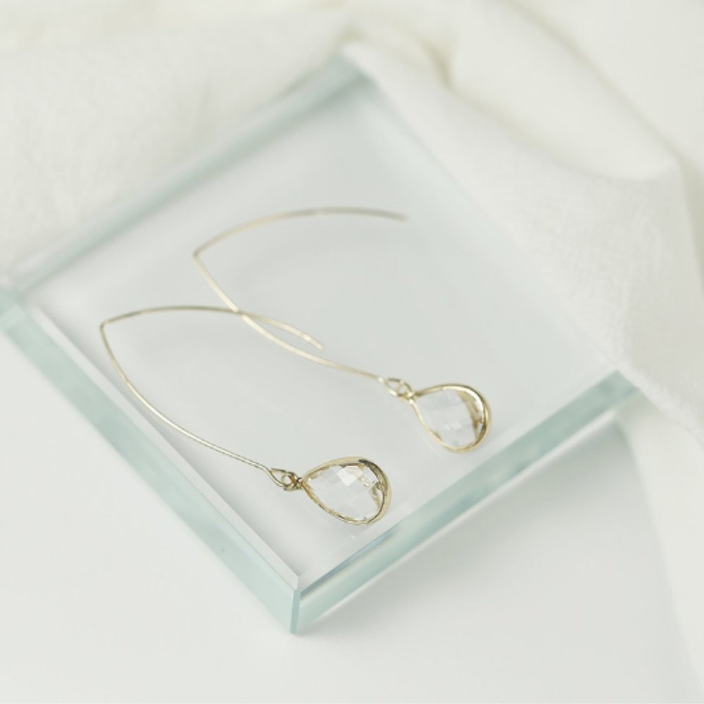 "Dollhouse Teardrops" Crystal Drop Clear Earrings